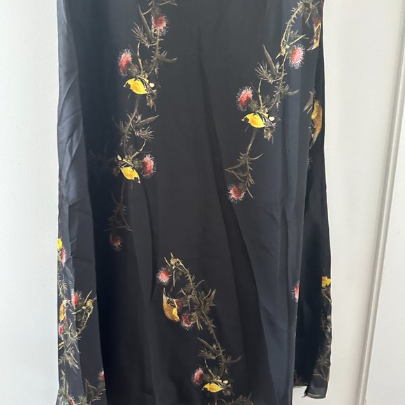 Lake Studio Satin Maxi Dress Sz 38 Black Floral Print V-neck Long Sleeves - Picture 6 of 10